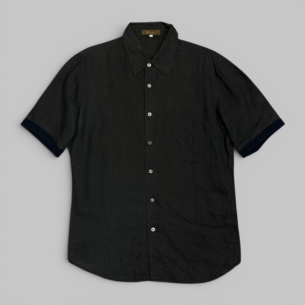 Y’s for men 3 men’s gray linen short sleeve button up shirt Yohji Yamamoto